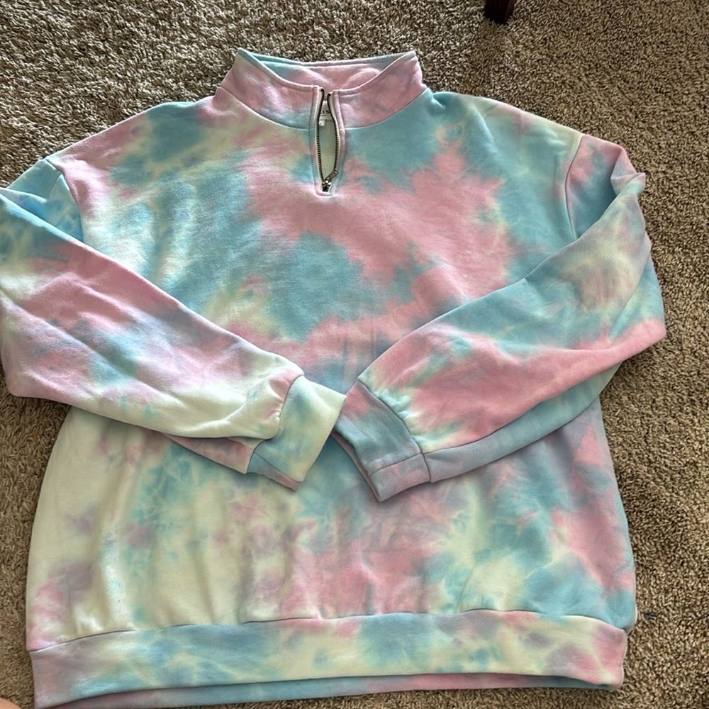 LE LIS cali quarter zip pullover in tie dye cotton candy size Small